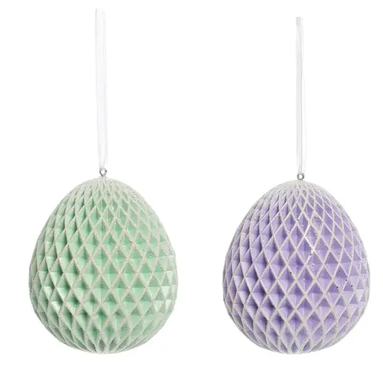 Large Honeycomb Egg Easter Spring Decorative Hanging Tree Ornament Set of 4 {4}
