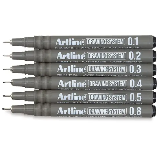 Artline Drawing Pen Set - Assorted Sizes, Wallet, Set of 6 {2}
