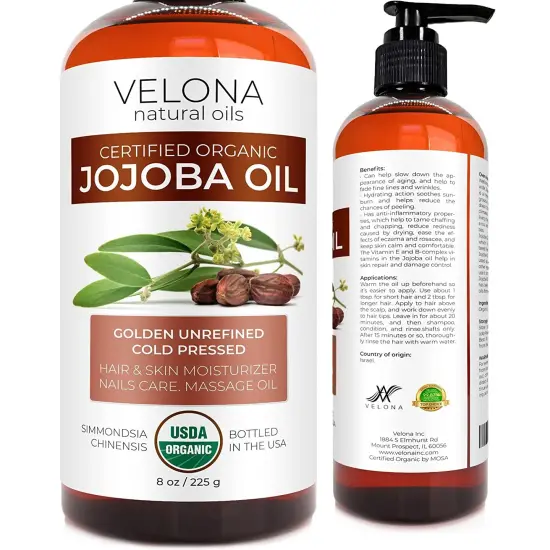 Velona Jojoba Oil USDA Certified Organic - 8 oz | 100% Pure and Natural Carrier Oil| Golden, Unrefined, Cold Pressed, Hexane Free | Moisturizing Face, Hair, Body, Skin Care, Stretch Marks, Cuticles | Use Today - Enjoy Results {1}