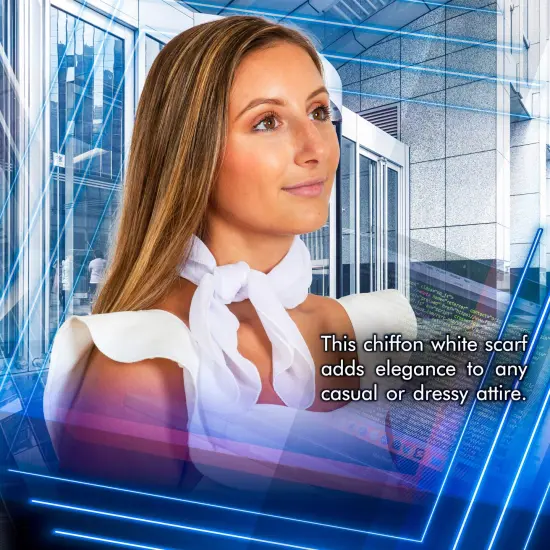 Chiffon Head Neck Scarf - White Classic Retro Sheer Square Head Scarves Handkerchiefs Handbag Ties for Women and Girls {3}