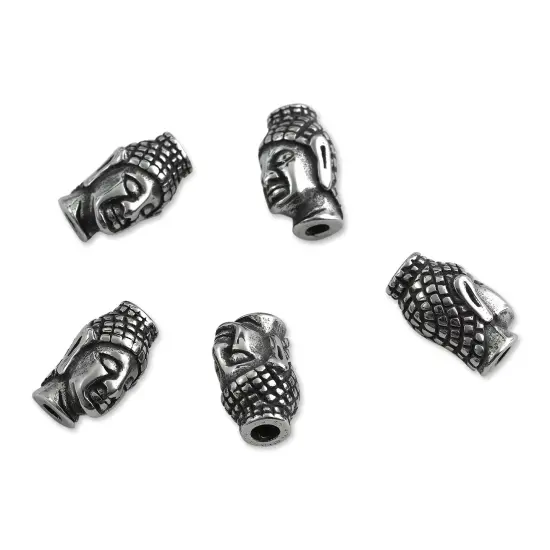 John Bead Antique Stainless Steel Beads - Buddha 2, 14 x 9 mm, Pkg of 5 {1}
