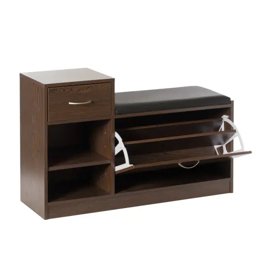 Wooden Entryway Shoe Storage Bench with Cushion Brown {3}