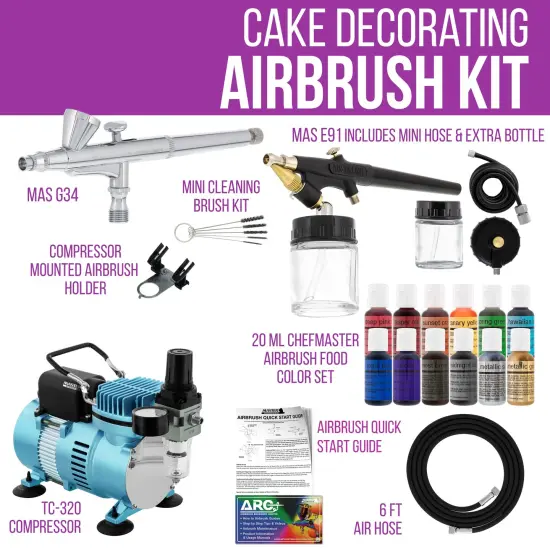 Cake Decorating 2 Airbrushing System Kit with 12 Color Food Coloring Set, Pro Cool Runner II Dual Fan Air Compressor - How To Guide {2}