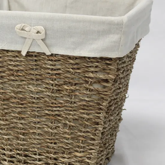 Woven Seagrass Small Waste Bin Lined with White Washable Lining {3}