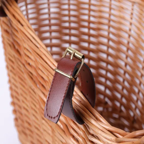 Wicker Front Bike Storage Basket with Faux Leather Straps {4}