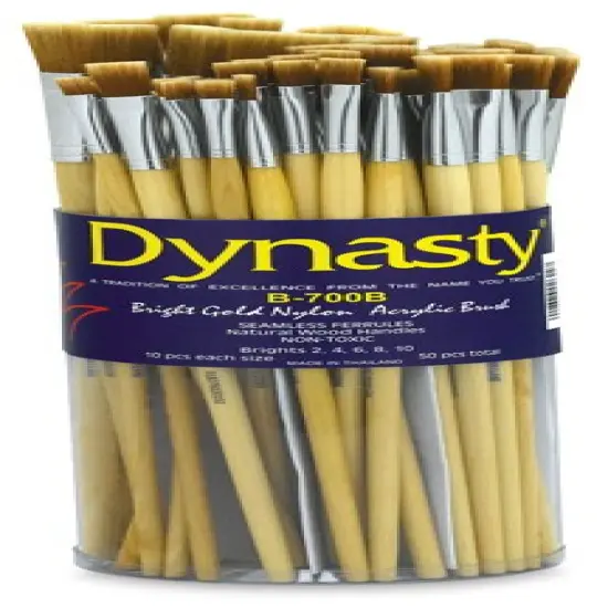 Dynasty Dupont Tynex Gold Nylon Acrylic Brush Canister - Brights, Long Handle, Canister of 50 {1}