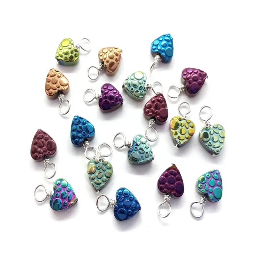 Dotted Heart Dangle Charms, Tiny Metallic Hearts with Polka Dots, Mix of 10 Charms, Adorabilities {1}