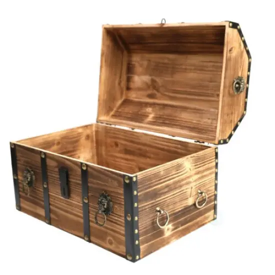 Large Wooden Pirate Lockable Trunk with Lion Rings {4}