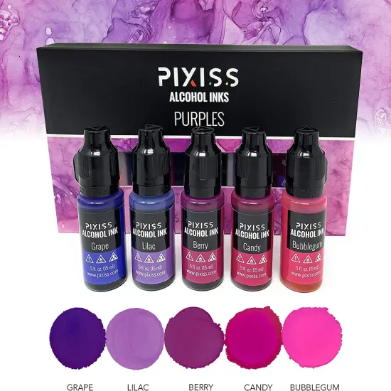 Pixiss Purples Alcohol Inks Set, 5 Highly Saturated Purple Alcohol Inks for Resin {2}