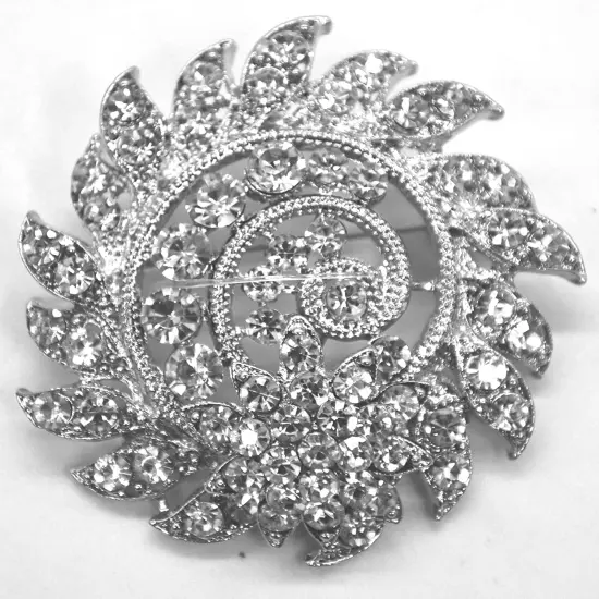 Belagio Rhinestone Brooch, 2.5" Diameter, 1 Piece,Sawblade, Silver/Crystal {1}