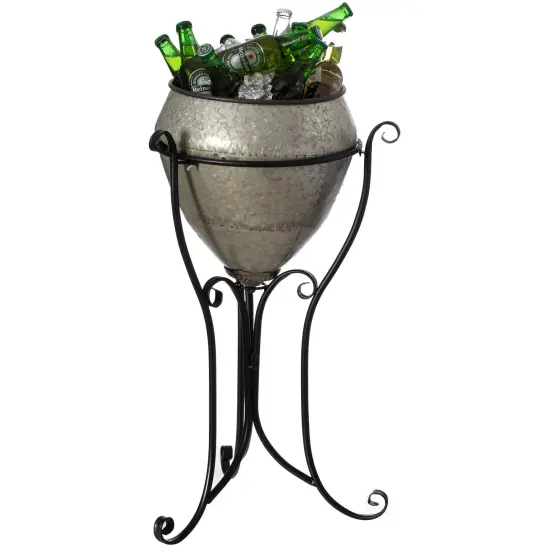 Silver Galvanized Metal Beverage Cooler Tub with Liner and Stand {2}