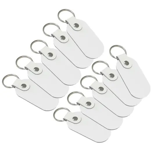 Oval Leather Keychains Kit &ndash; Full-Grain Latigo, 10-Pack, Engraving & Foil Stamping Ready, DIY Personalized Keyrings White {1}