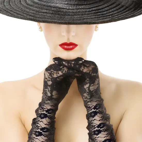 Elegant Lace Elbow Gloves - 1920s Fashion Opera Length Tea Party Black Wedding Gloves {4}