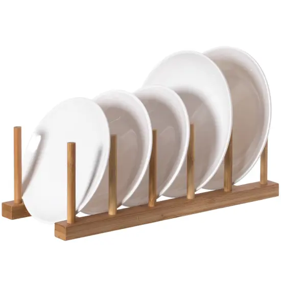 Set of 2 Bamboo Wooden Dish Drainer Rack, Plate Rack, And Drying Drainer {5}