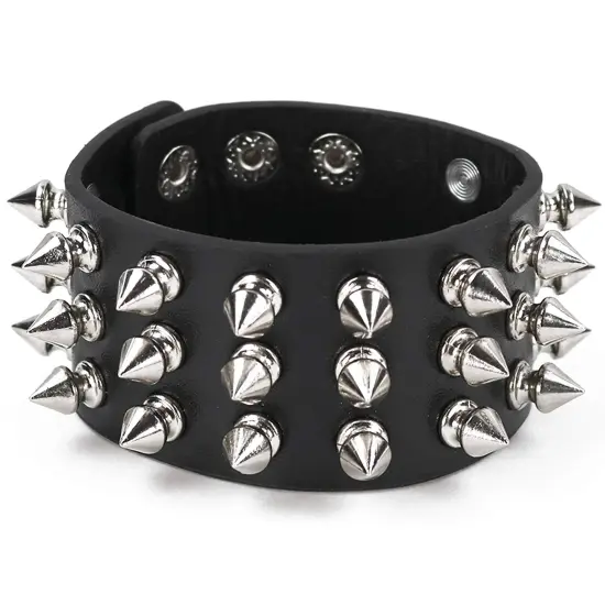Punk Leather Spike Bracelet - Leather Cuff Biker Bracelet with Spikes for Men, Women and Kids {1}
