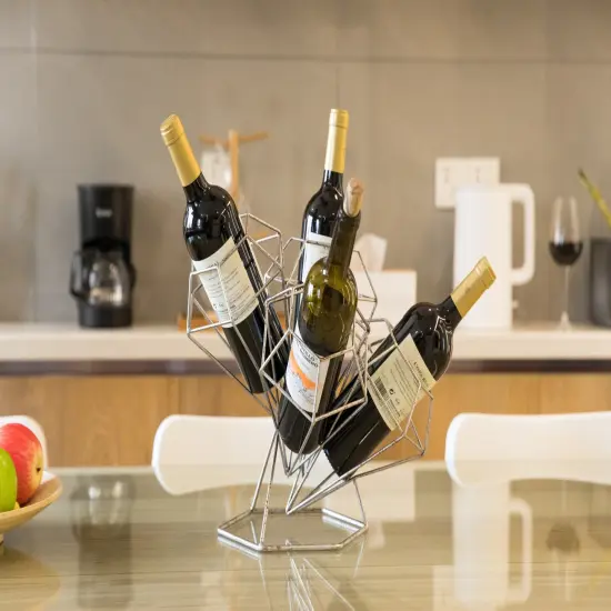 Vintage Decorative Metal Diamond Shaped Tabletop Countertop Wine 4 Bottle Holder {2}