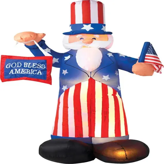 6' Gemmy Airblown Inflatable Patriotic Uncle Sam Holding Flag & Banner 335011 {1}