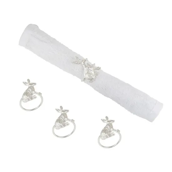 Easter Silver Bunny Rabbit Napkin Ring Set of 4 {1}