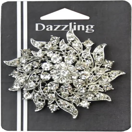 Belagio Rhinestone Brooch, 2.5" Diameter, 1 Piece, Sunburst, Silver/Crystal {1}