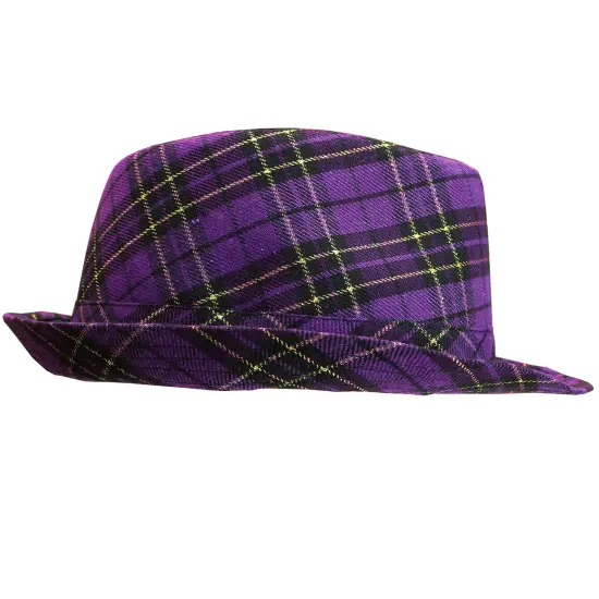 Mardi Gras Fedora Hat - Plaid Purple Mardi Gras Costume Accessories Headwear for French Parade and Party for Men Women and Children {4}