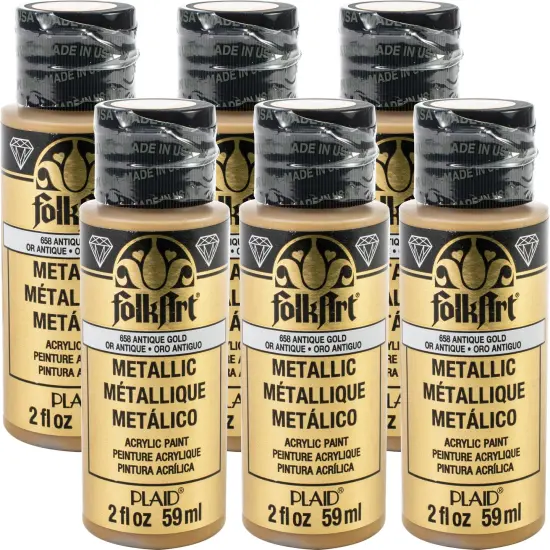 Multipack of 6 - FolkArt Metallic Acrylic Paint 2oz-Antique Gold {2}
