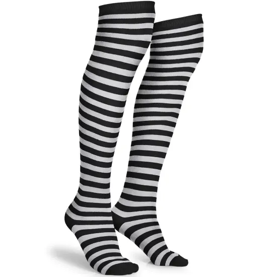 Black and White Socks - Over The Knee Striped Thigh High Costume Accessories Stockings for Men, Women and Kids {1}