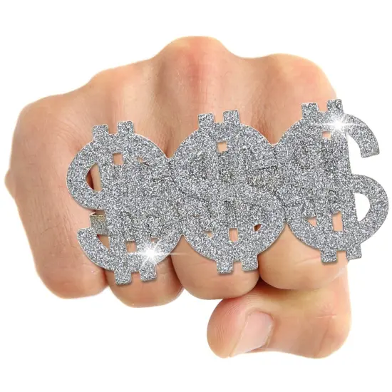 Dollar Sign Costume Ring - Money Symbol Jewelry Three Finger Ring for Men and Women {1}