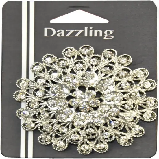 Belagio Rhinestone Brooch, 3" Diameter, 1 Piece, Peacock Medallion, Silver/Crystal {1}