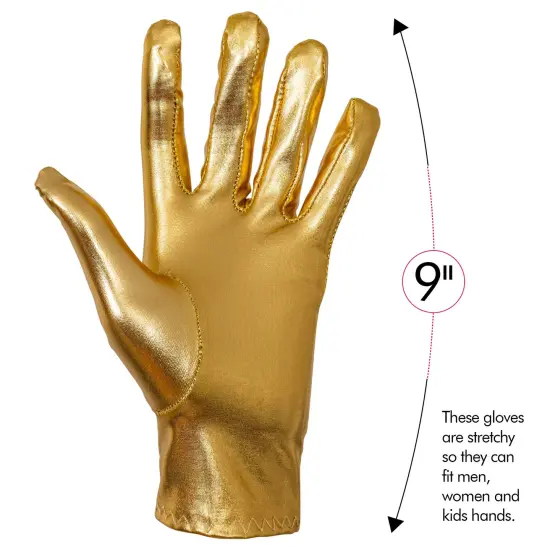 Metallic Gold Costume Gloves - Shiny Gold Princess Evening Stretch Dress Glove Set for Men, Women and Kids {5}