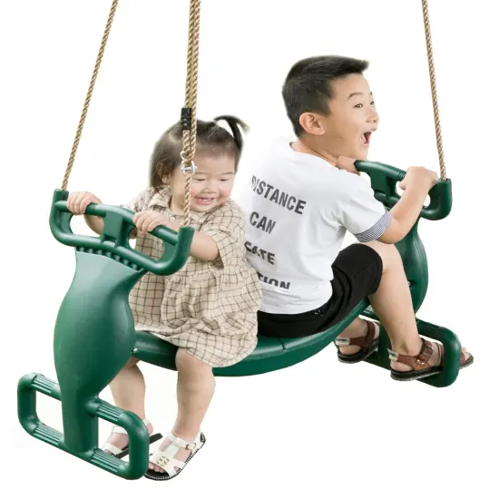 Outdoor Swingset Plastic Double Glider Playground Patio 2 Person Kids Fun Swing, Green {1}