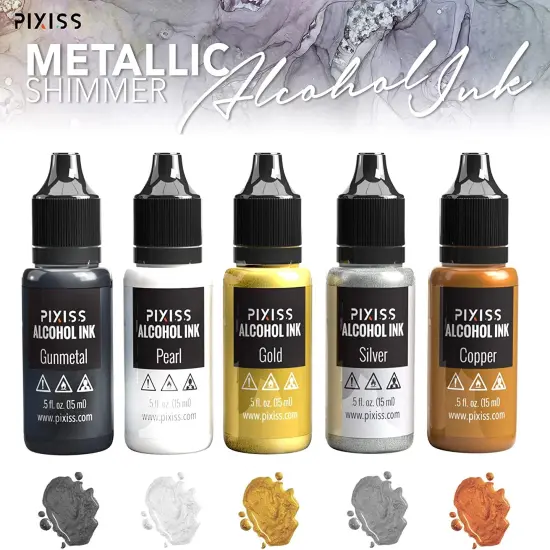 Pixiss Metallics Alcohol Inks Set, 5 Highly Saturated Metallic Alcohol Inks for Resin {2}