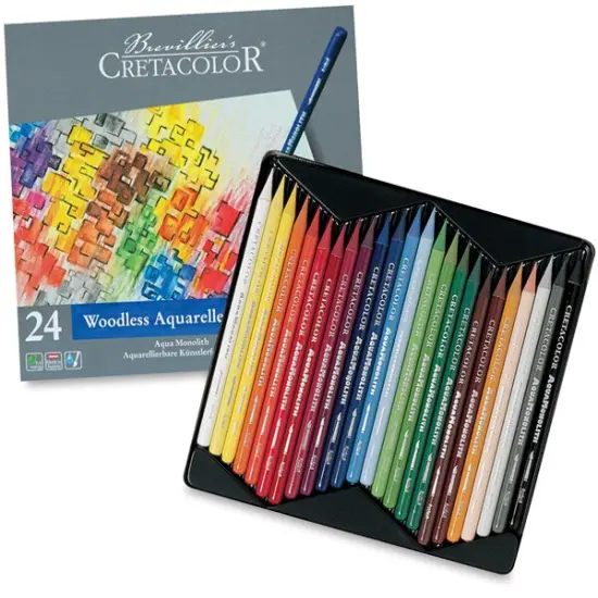 Cretacolor Aqua Monolith Woodless Watercolor Pencil Set - Assorted Colors, Tin Box, Set of 24 {2}
