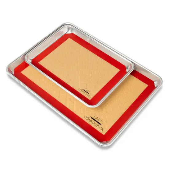 Last Confection Silicone Baking Mat - Set of 3 Non-Stick Professional Food Safe Tray Pan Liners - 2 Half Sheet (11-5/8" x 16-1/2") 1 Quarter Sheet (8-1/2" x 11-1/2") {4}