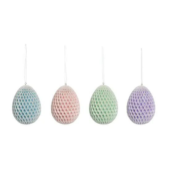 Large Honeycomb Egg Easter Spring Decorative Hanging Tree Ornament Assortment of 4 {1}