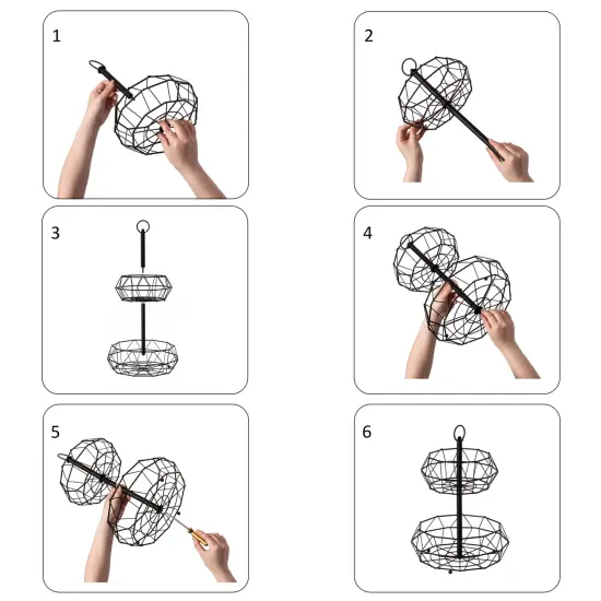 2 Tier Free Standing Countertop Fruit Basket for Kitchen | Detachable Carbon Steel Stable Fruit Storage Organizer for Breads, Snacks, and Vegetable, Black {4}