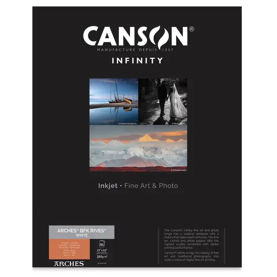 Canson Infinity Arches BFK Rives Inkjet Fine Art and Photo Paper - 17" x 22", White, 310 gsm, Package of 25 {1}