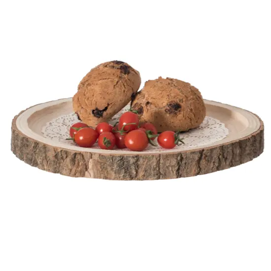 Natural Wooden Bark Round Slice Tray, Rustic Table Charger Centerpiece {1}