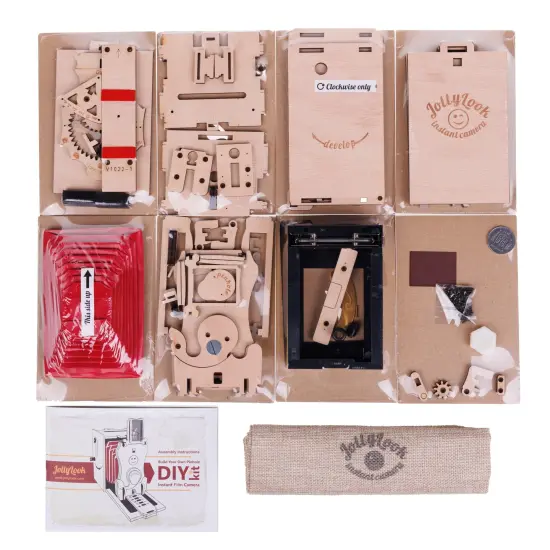 Pinhole Instant Film Camera Building Set - 3D Wooden Puzzle for Adults - Retro Vintage Steampunk Mechanical Wood Model to Build - Compatible with Instax Mini Film (Not Included) Natural wood diy {1}