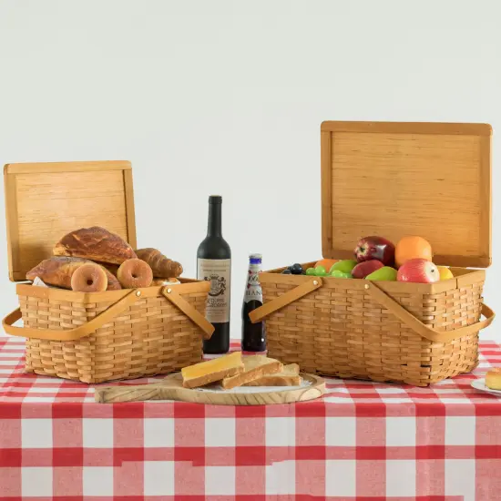 Woodchip Picnic Storage Basket with Cover and Movable Handles {2}
