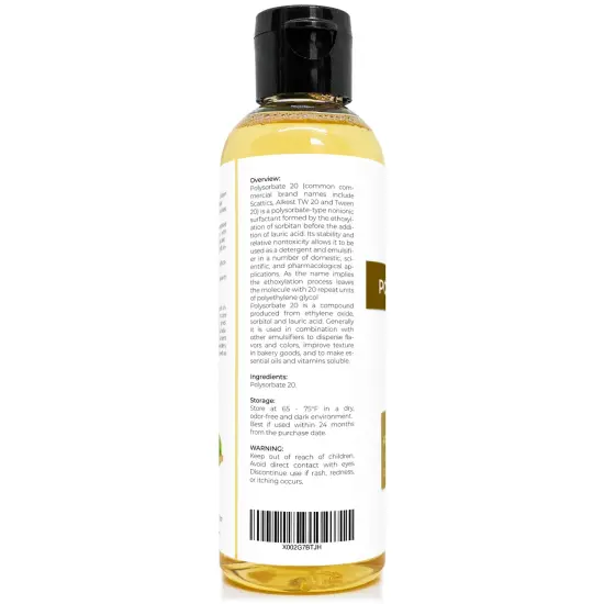 Polysorbate 20 by Velona - 4 oz | Solubilizer, Food & Cosmetic Grade | All Natural for Cooking, Skin Care and Bath Bombs | Use Today - Enjoy Results {5}