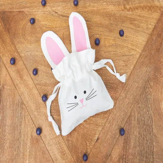 6.5" x 7" Cute Bunny Rabbit w/ Pink Ears Cotton Easter Egg Hunt Gift Basket {4}