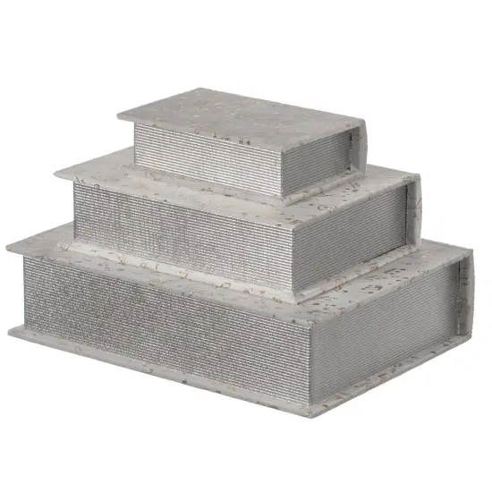 Set of 3 Velvet Vintage Storage Wooden Antique Classic Decorative Book Box Holder White {6}