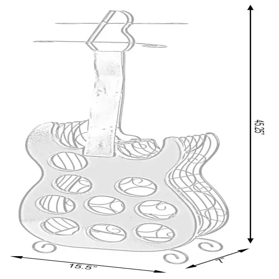 Vintage Wood and Metal Guitar Shaped 9 Bottle Freestanding Decorative Wine Holder {6}