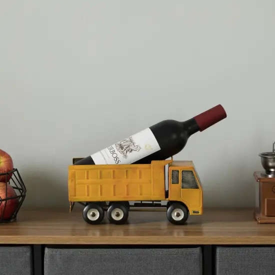 Decorative Rustic Metal Yellow Single Bottle Truck Wine Holder for Tabletop or Countertop {6}