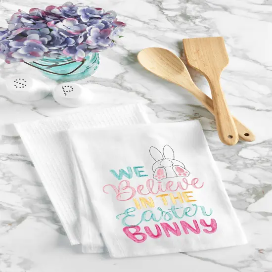 Believe In The Easter Bunny Rabbit Spring Flour Sack Kitchen Dishtowel {3}