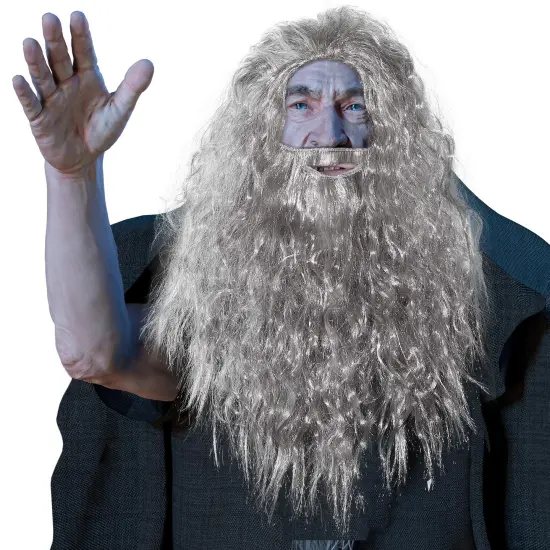 Grey Wig and Beard - Long Gray Wizard Wig and Beard Costume Accessory for Adults and Kids {3}