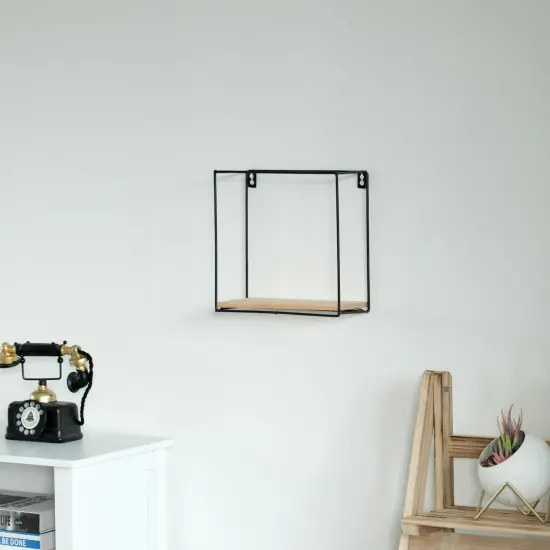 Wooden Board with Metal Frame Wall Mount Floating Shelf for The Living Room, Dining Room, or Office {5}