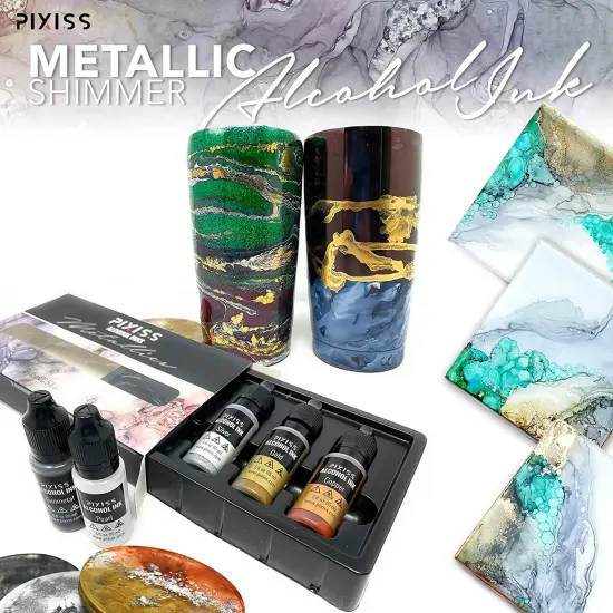 Pixiss Metallics Alcohol Inks Set, 5 Highly Saturated Metallic Alcohol Inks for Resin {6}