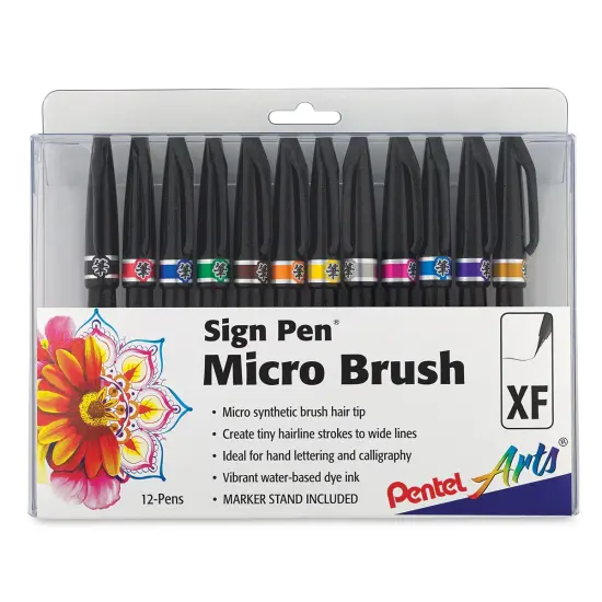 Pentel Arts Micro Brush Tip Sign Pen - Set of 12 {1}