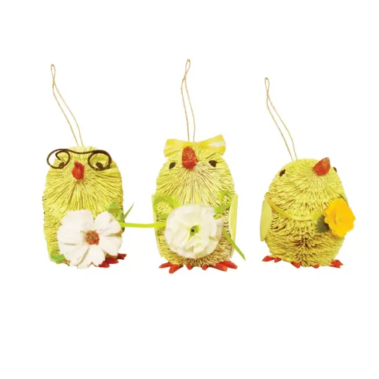 Chick Bottle Brush Ornament Set of 3 Decor {1}